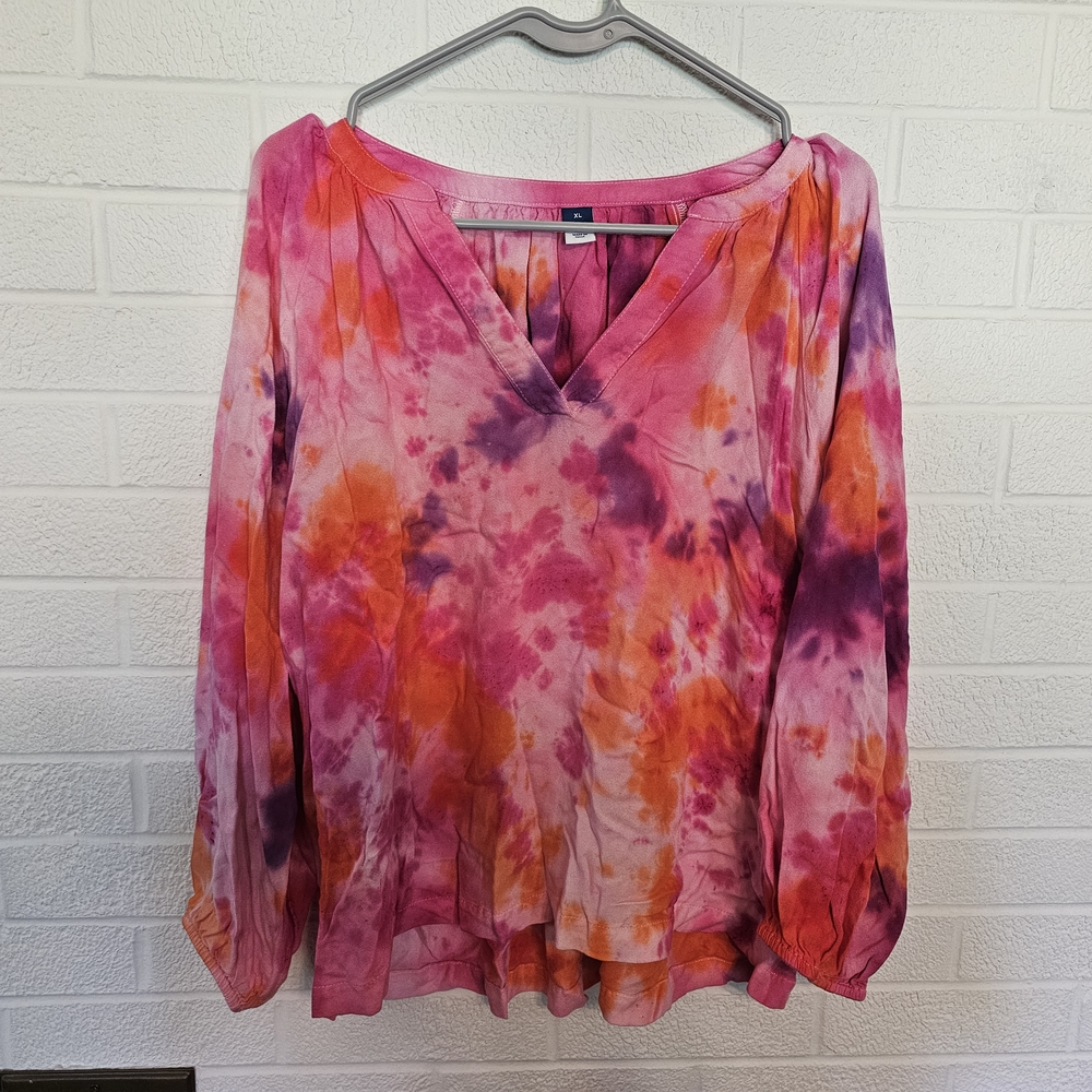 Vibrant Tie-Dye V-Neck Blouse